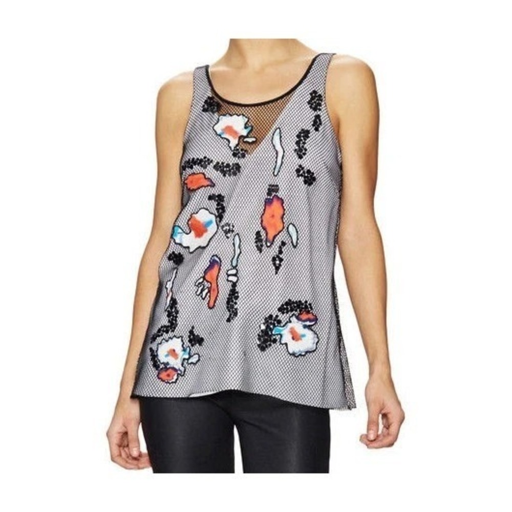 Sachin & Babi Kobold Embroidered‎ Applique Mesh Lined Tunic Tank Top Large